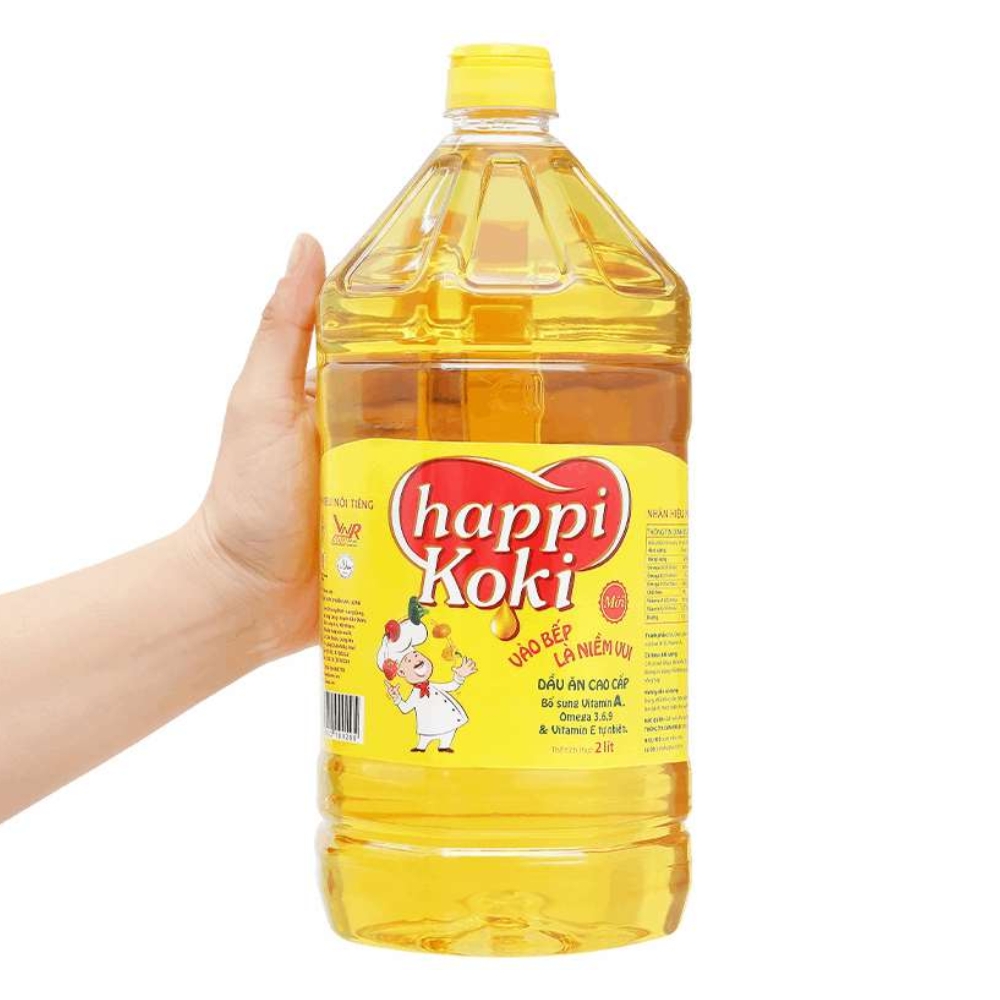 Thùng 4/6/12 chai dầu ăn Happi Koki chai 1 lít/2 lít và bình 5 lít