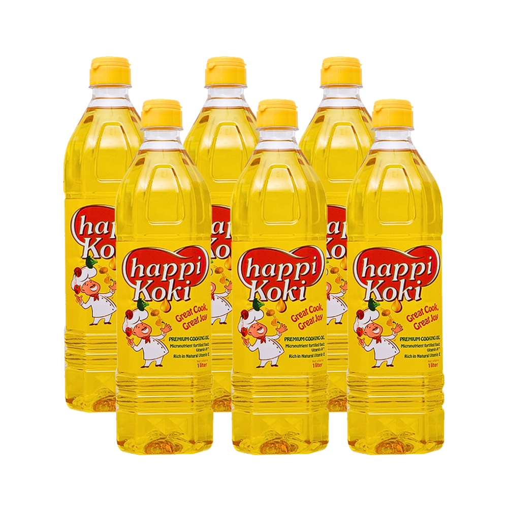 Thùng 4/6/12 chai dầu ăn Happi Koki chai 1 lít/2 lít và bình 5 lít