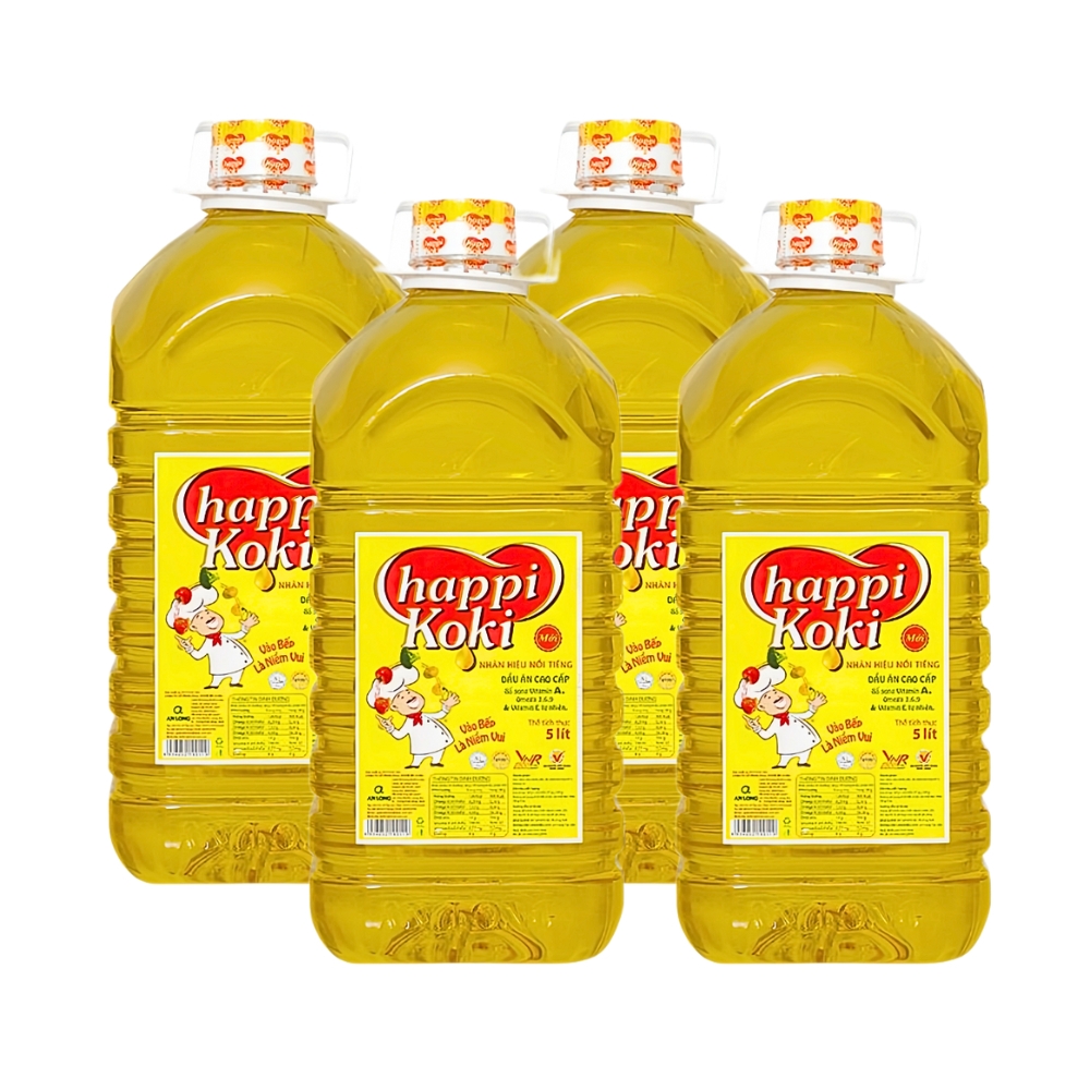 Thùng 4/6/12 chai dầu ăn Happi Koki chai 1 lít/2 lít và bình 5 lít