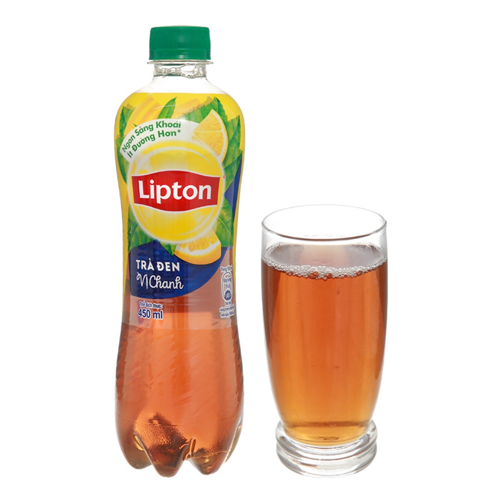 (Lốc 6 chai) Trà đen Lipton vị chanh chai 450ml