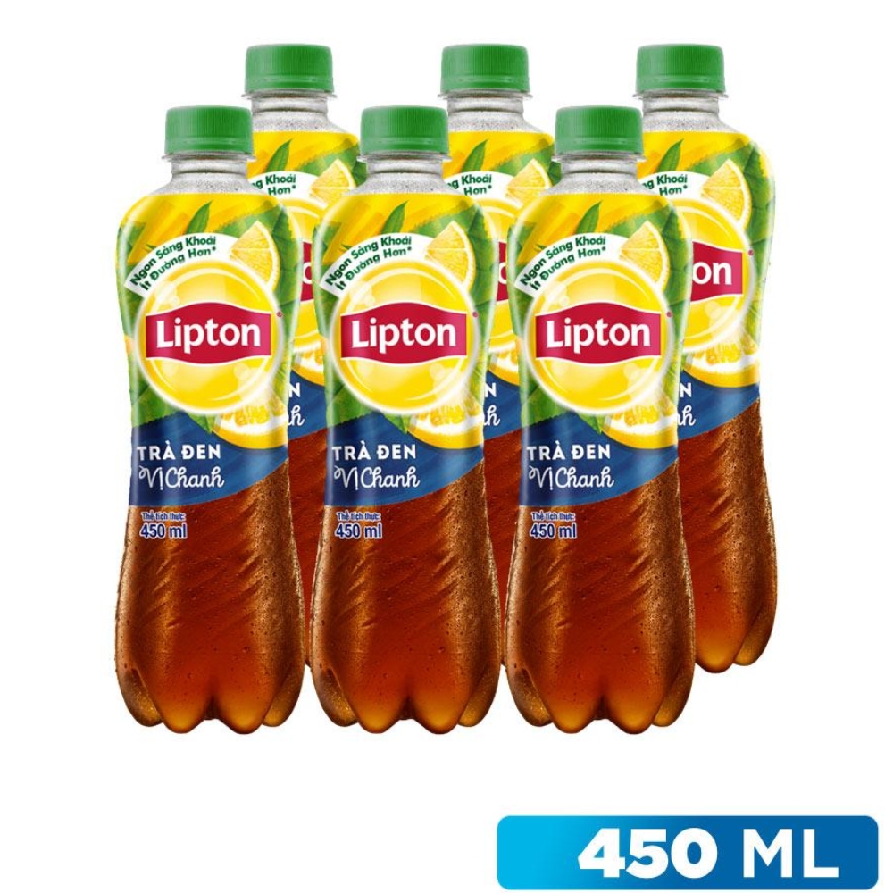 (Lốc 6 chai) Trà đen Lipton vị chanh chai 450ml