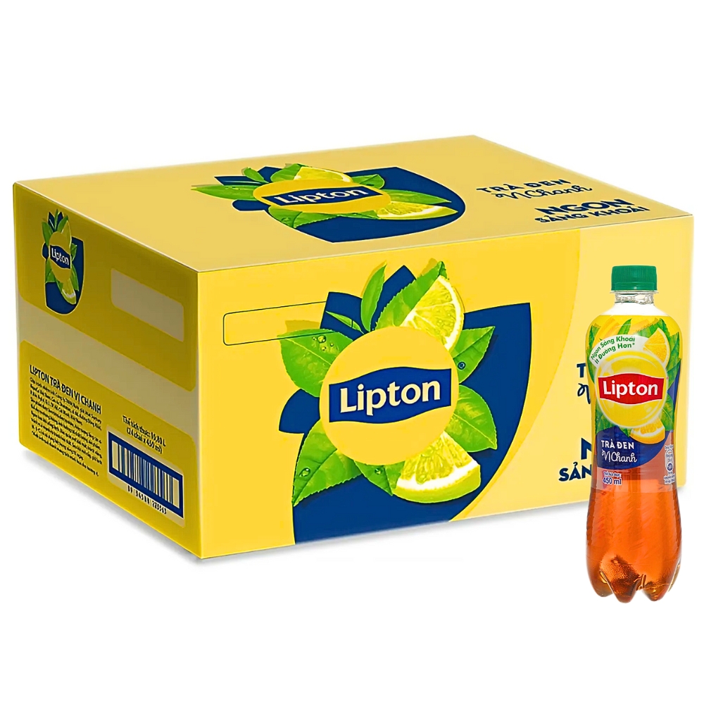 Thùng 24 chai trà đen Lipton vị chanh chai 450ml