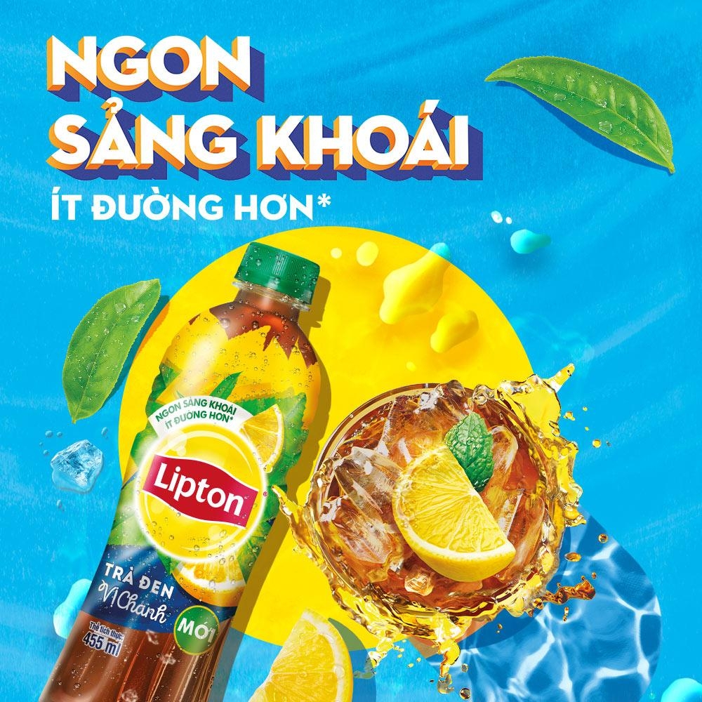 Thùng 24 chai trà đen Lipton vị chanh chai 450ml