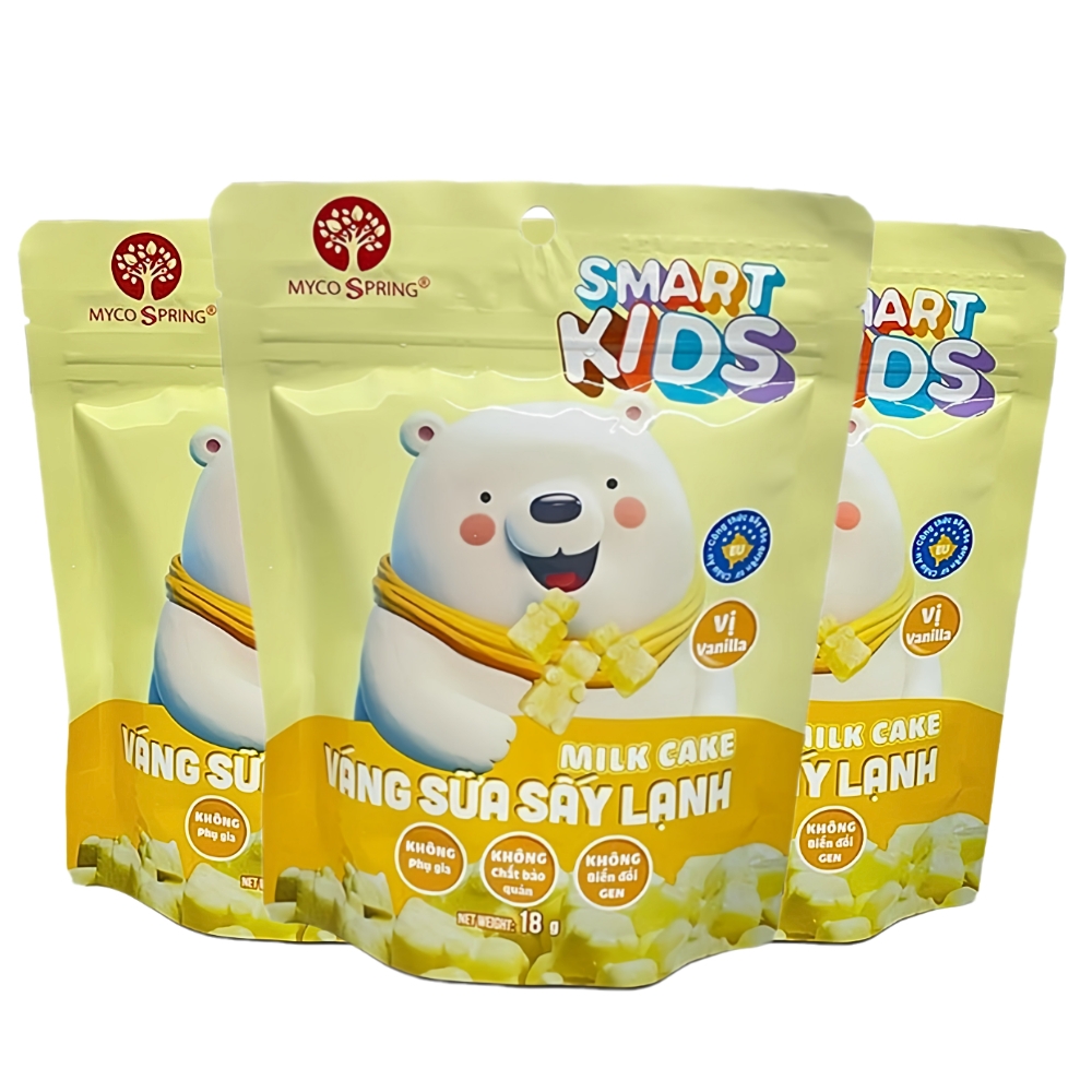 (Combo 5/10 gói) Váng sữa sấy lạnh Smart Kids vị vanilla/hạt dẻ/dâu 18gr cho bé từ 8 tháng tuổi