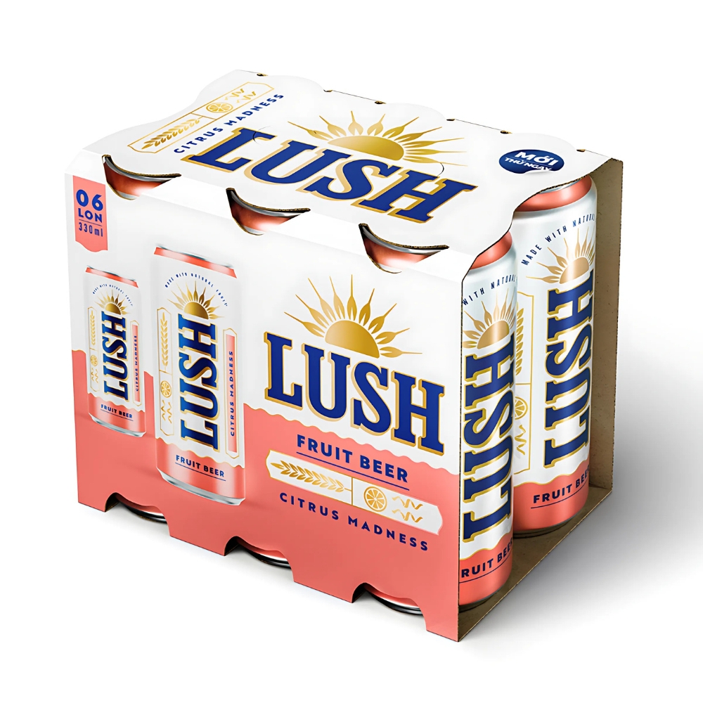 Thùng 24 lon bia Lush Citrus Madness hương bưởi hồng và vỏ cam chanh lon 330ml
