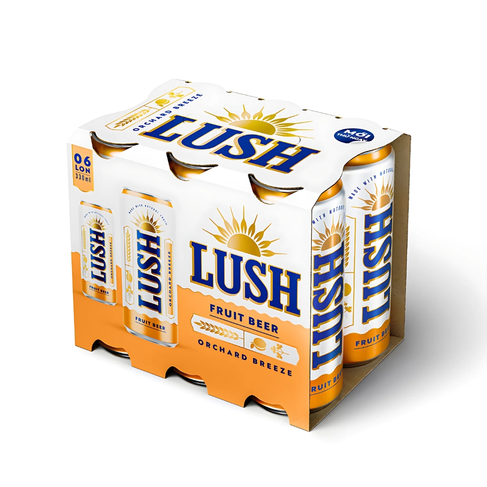 Thùng 24 lon bia Lush Orchard Breeze hương mơ, đào và rau mùi lon cao 330ml