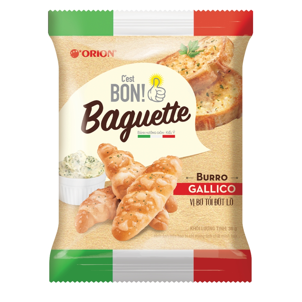 Bánh mì nướng kiểu Ý Orion C'est Bon Baguette vị bơ tỏi đút lò 180g