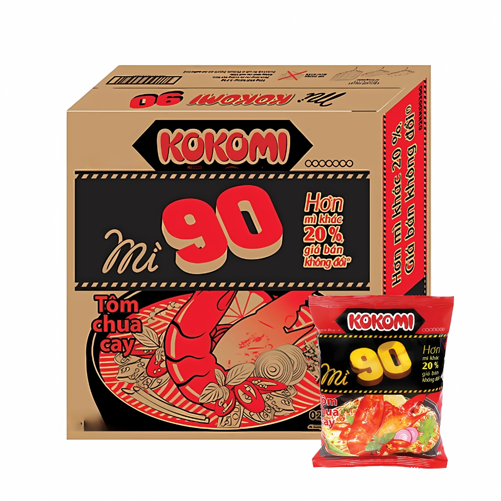 Thùng 30 gói mì Kokomi 90 tôm chua cay/sườn cay vị hành phi gói 90g