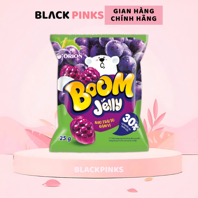 Kẹo dẻo Boom Orion vị đào/muối ớt/chanh dây/đào/nho/dâu/me (dây 10 gói x 25g)