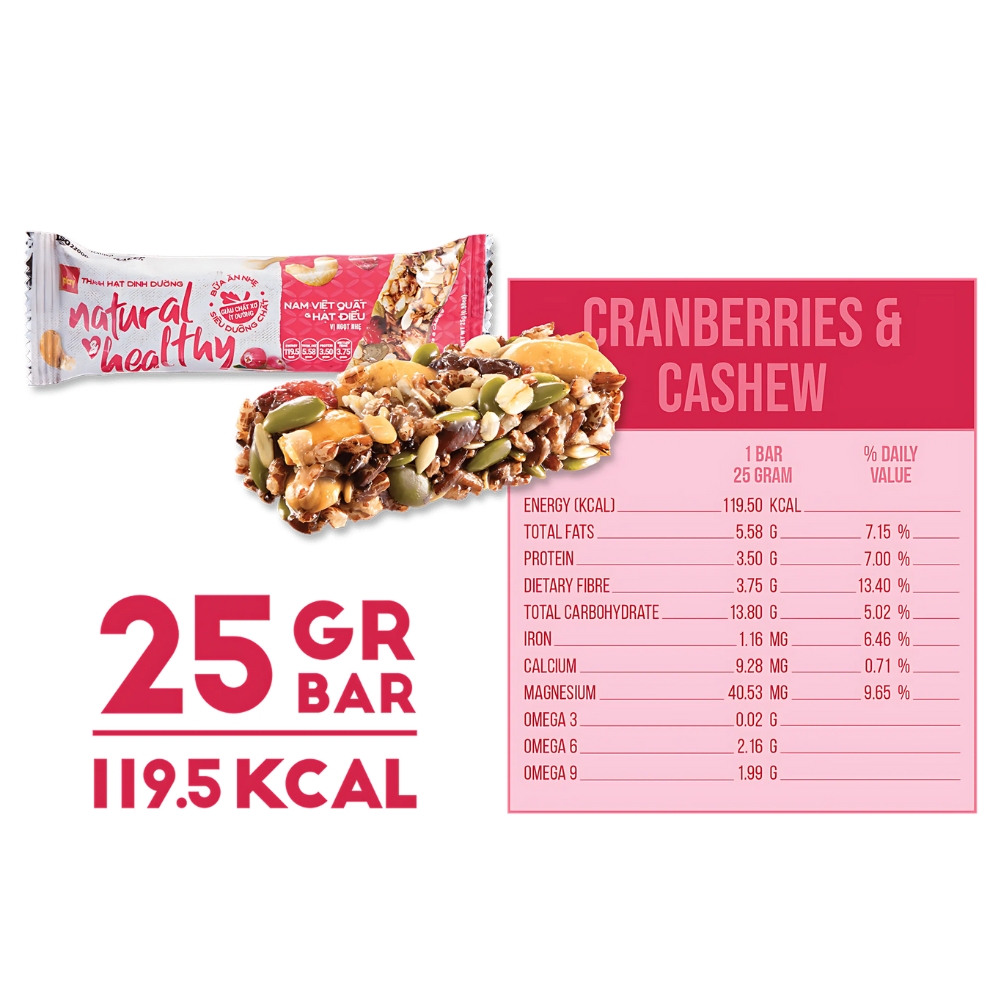 Thanh hạt dinh dưỡng PLAY Natural & Healthy vị nam việt quất/ rong biển/ nấm hương 25g