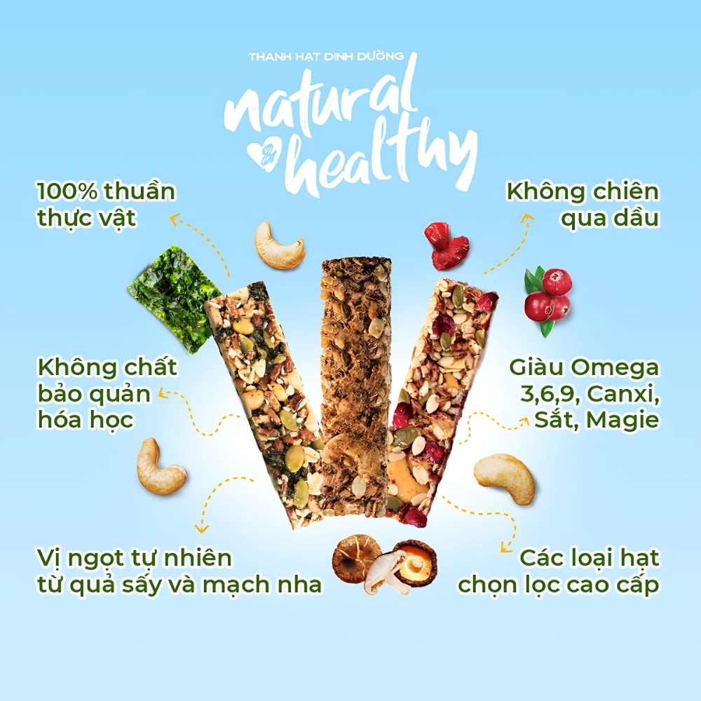 Thanh hạt dinh dưỡng PLAY Natural & Healthy vị nam việt quất/ rong biển/ nấm hương 25g