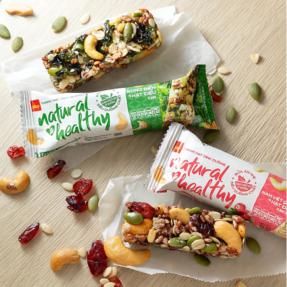 Thanh hạt dinh dưỡng PLAY Natural & Healthy vị nam việt quất/ rong biển/ nấm hương 25g