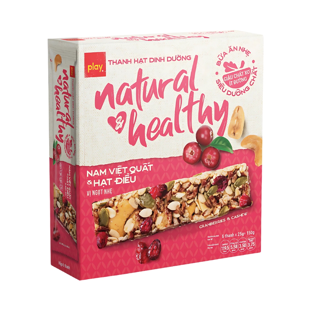 Thanh hạt dinh dưỡng PLAY Natural & Healthy vị nam việt quất/ rong biển/ nấm hương 25g