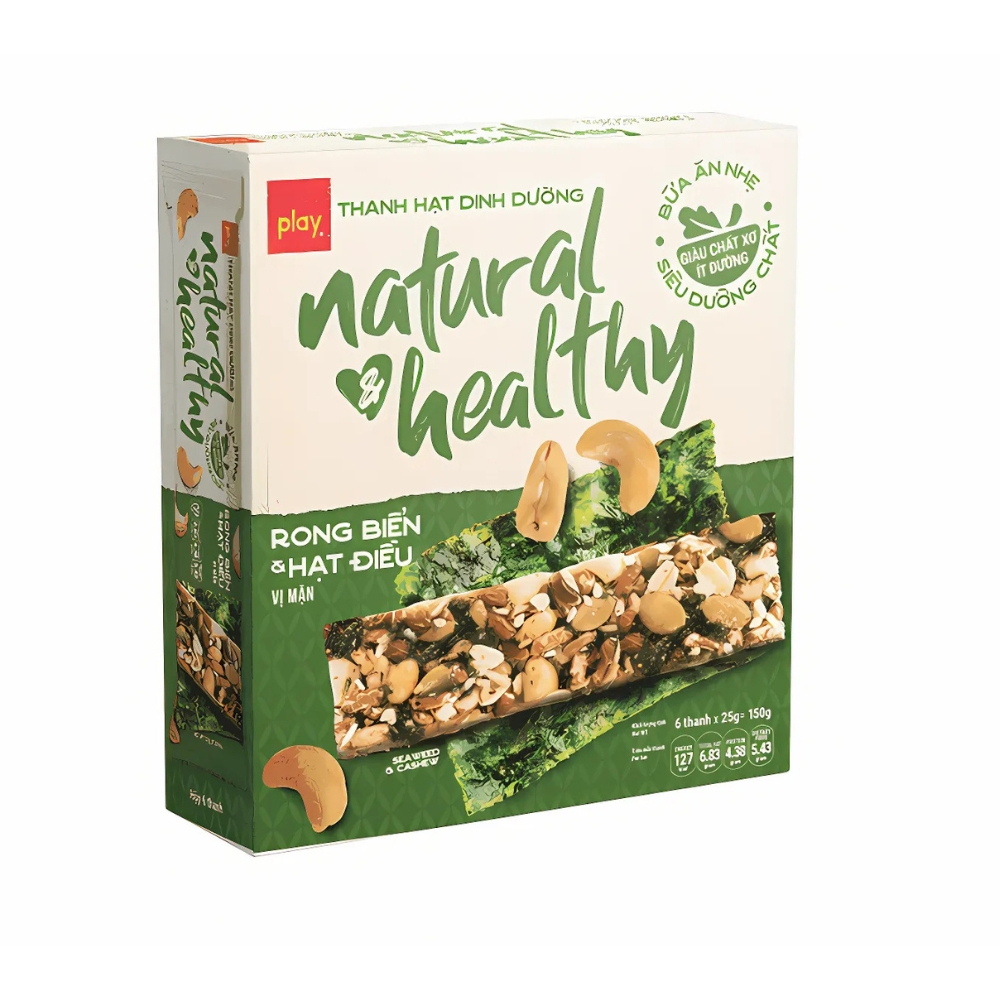 Thanh hạt dinh dưỡng PLAY Natural & Healthy vị nam việt quất/ rong biển/ nấm hương 25g