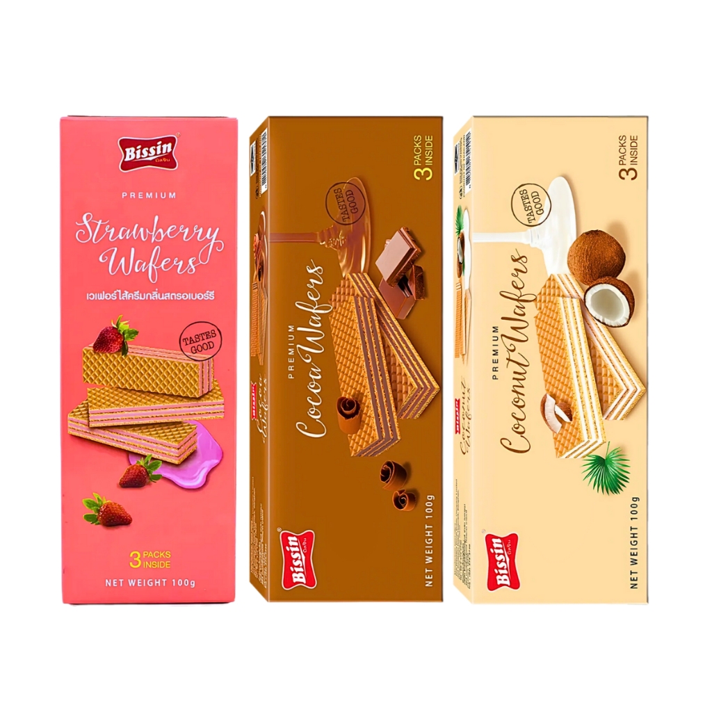 (1 hộp/combo 5 hộp) Bánh xốp kem Bissin dâu tây/dừa/socola/cà phê/dâu đất/dâu rừng 100g
