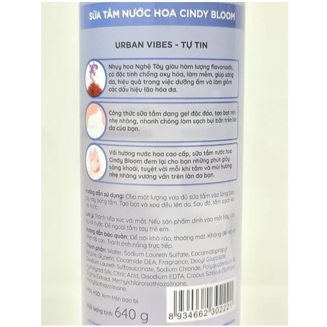 Sữa tắm nước hoa Cindy Bloom urban vibes/romantic muse/fresh ocean/aroma flower 640g