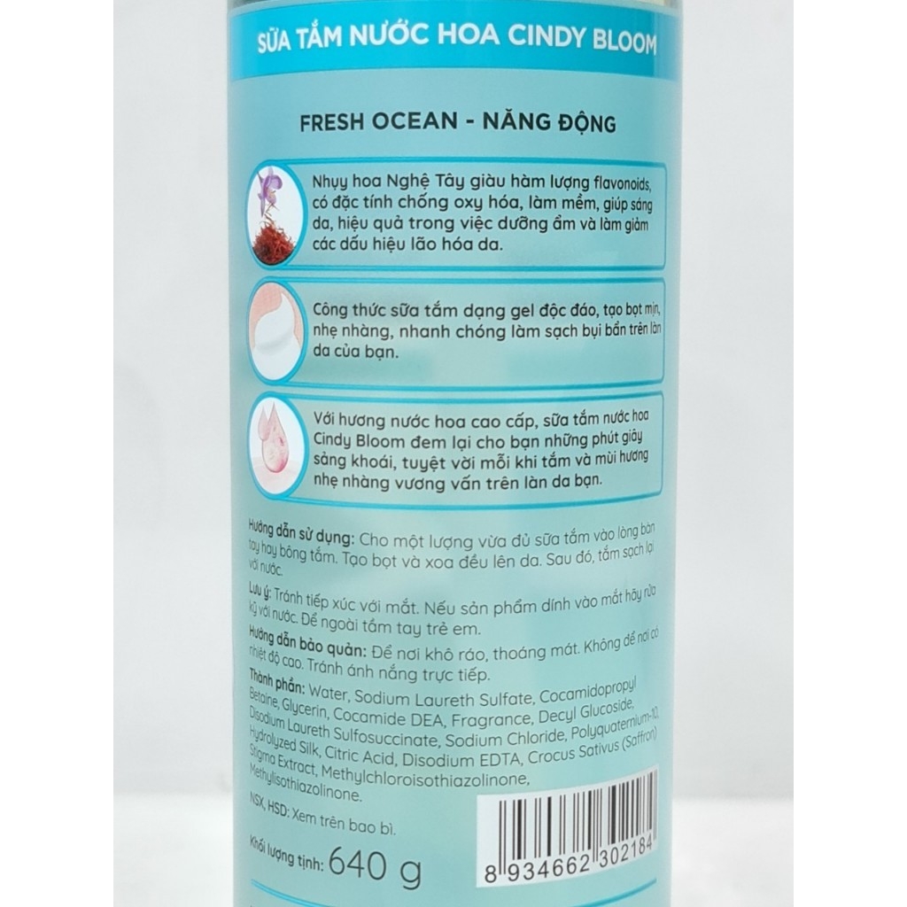 Sữa tắm nước hoa Cindy Bloom urban vibes/romantic muse/fresh ocean/aroma flower 640g