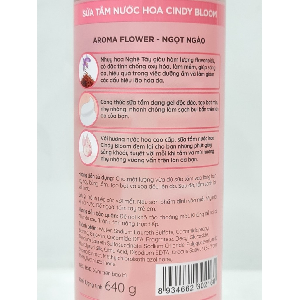 Sữa tắm nước hoa Cindy Bloom urban vibes/romantic muse/fresh ocean/aroma flower 640g