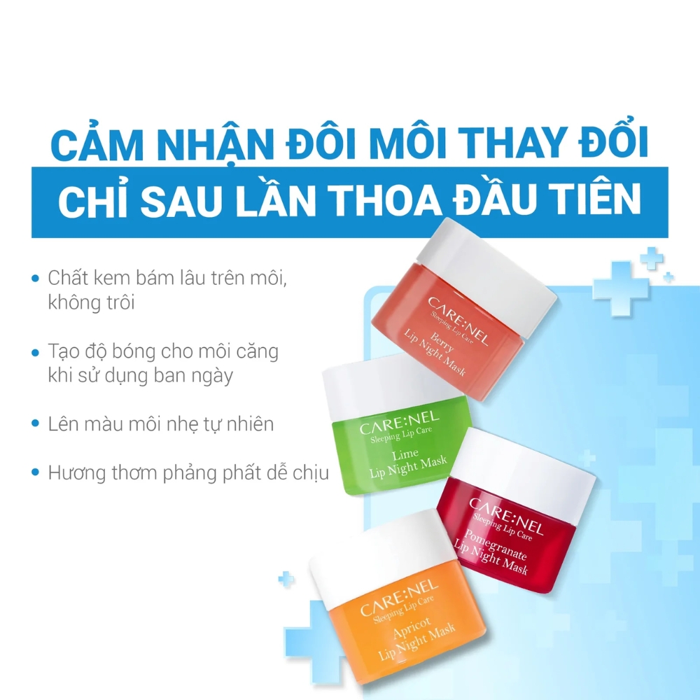 Mặt nạ ngủ môi Care:Nel hương mơ/chanh/dâu/lựu hũ 5g/23g