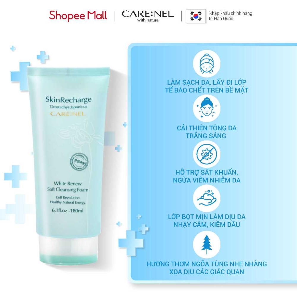 Sữa rửa mặt Care:Nel White Renew Soft làm sạch da, dưỡng ẩm, ngừa mụn 180ml
