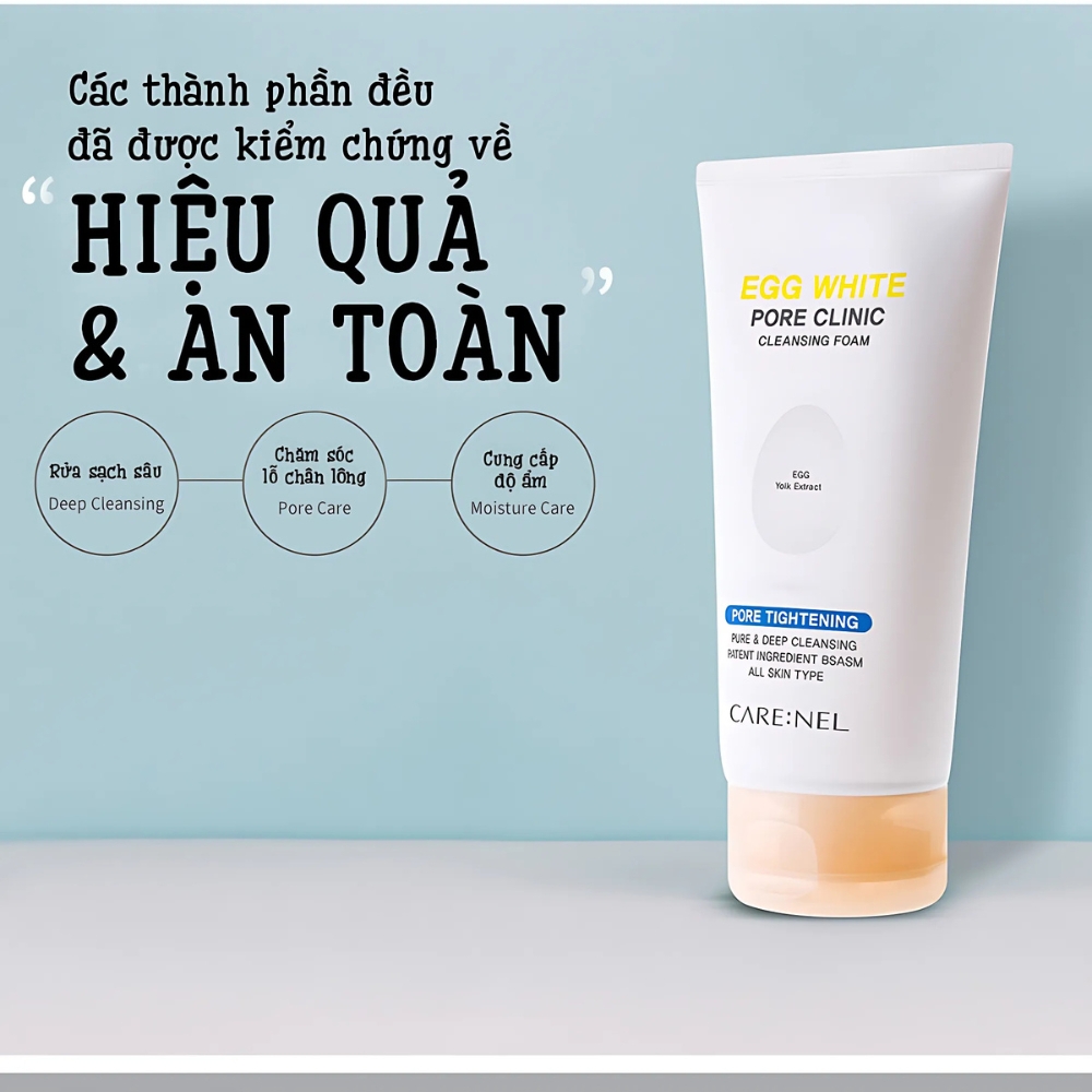 Sữa rửa mặt trứng Care: Nel Egg Pore Clinic làm dịu da,se khít lỗ chân lông, tẩy tế bào chết 150ml