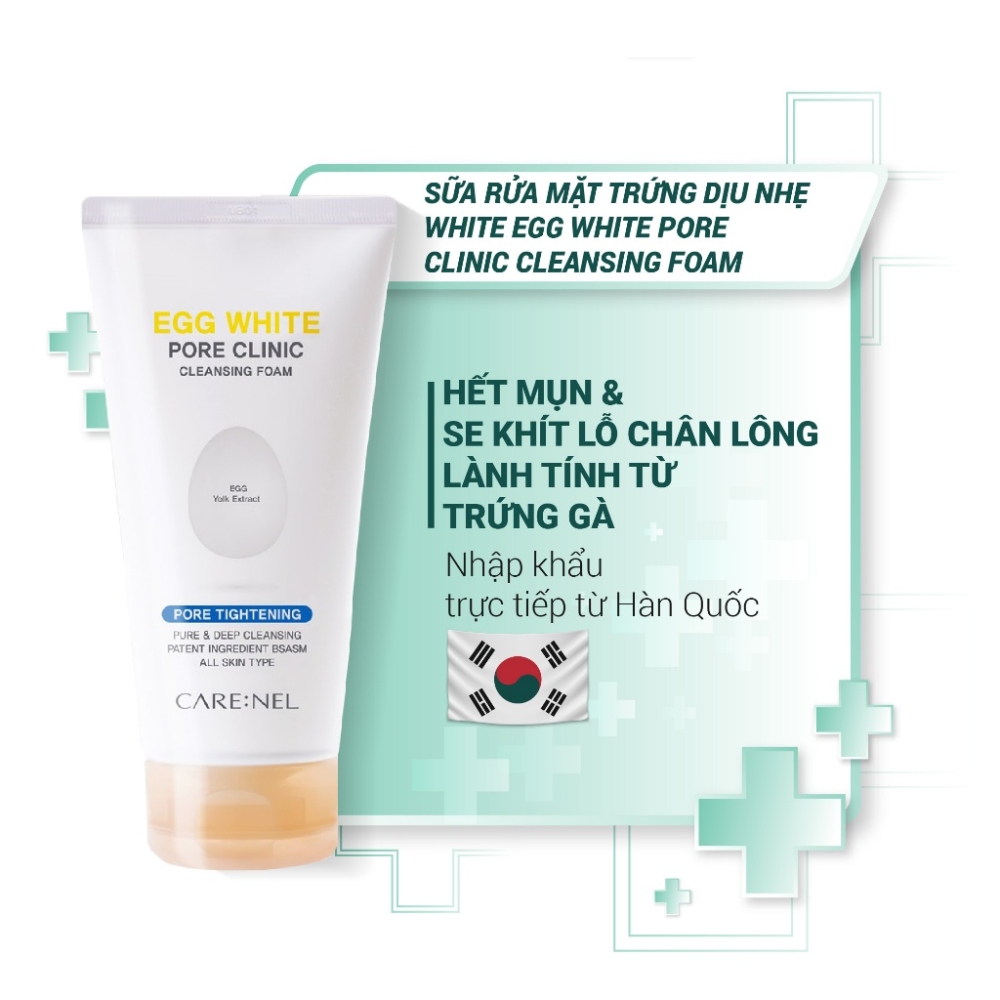 Sữa rửa mặt trứng Care: Nel Egg Pore Clinic làm dịu da,se khít lỗ chân lông, tẩy tế bào chết 150ml