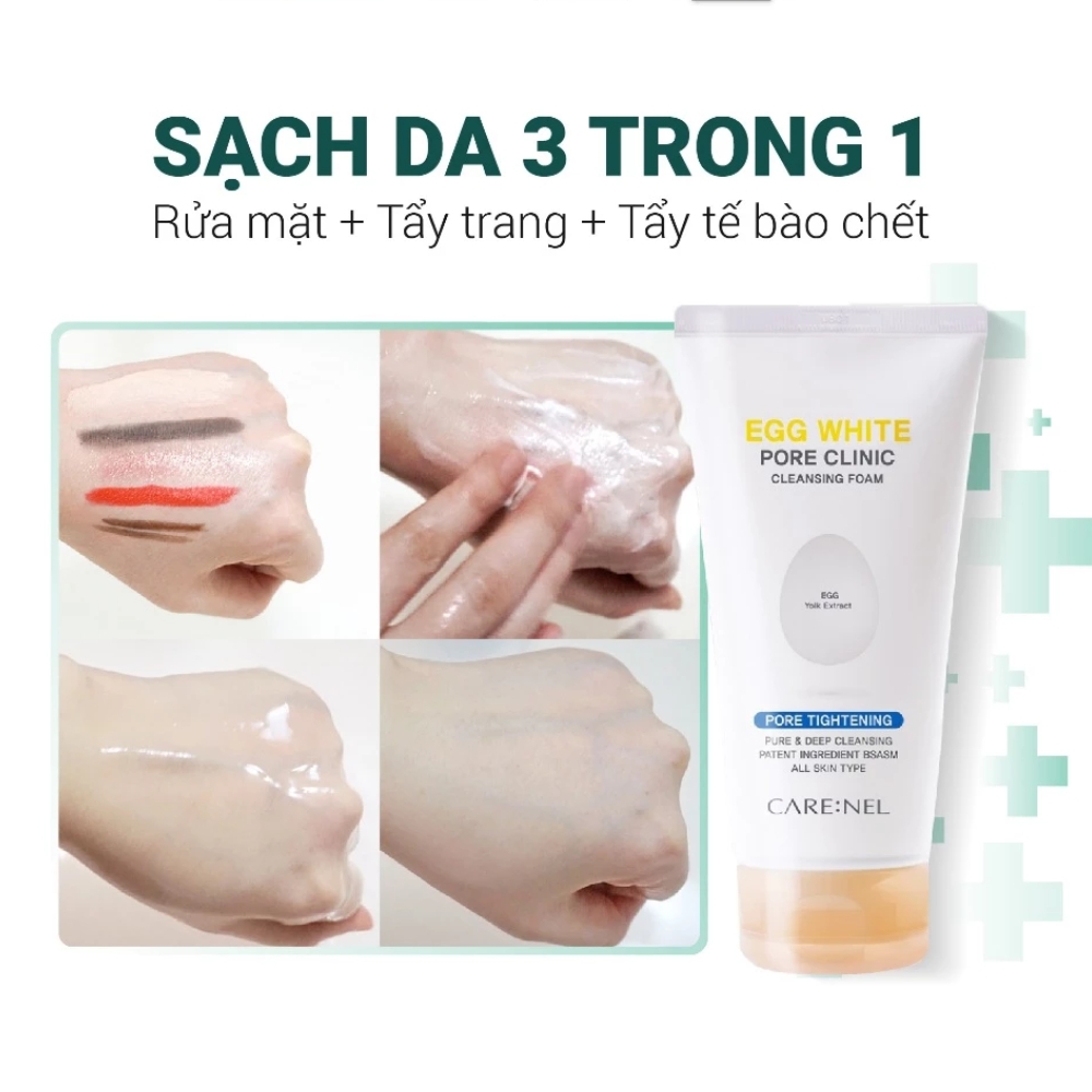 Sữa rửa mặt trứng Care: Nel Egg Pore Clinic làm dịu da,se khít lỗ chân lông, tẩy tế bào chết 150ml