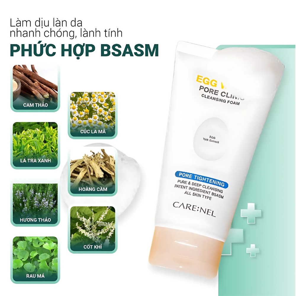 Sữa rửa mặt trứng Care: Nel Egg Pore Clinic làm dịu da,se khít lỗ chân lông, tẩy tế bào chết 150ml
