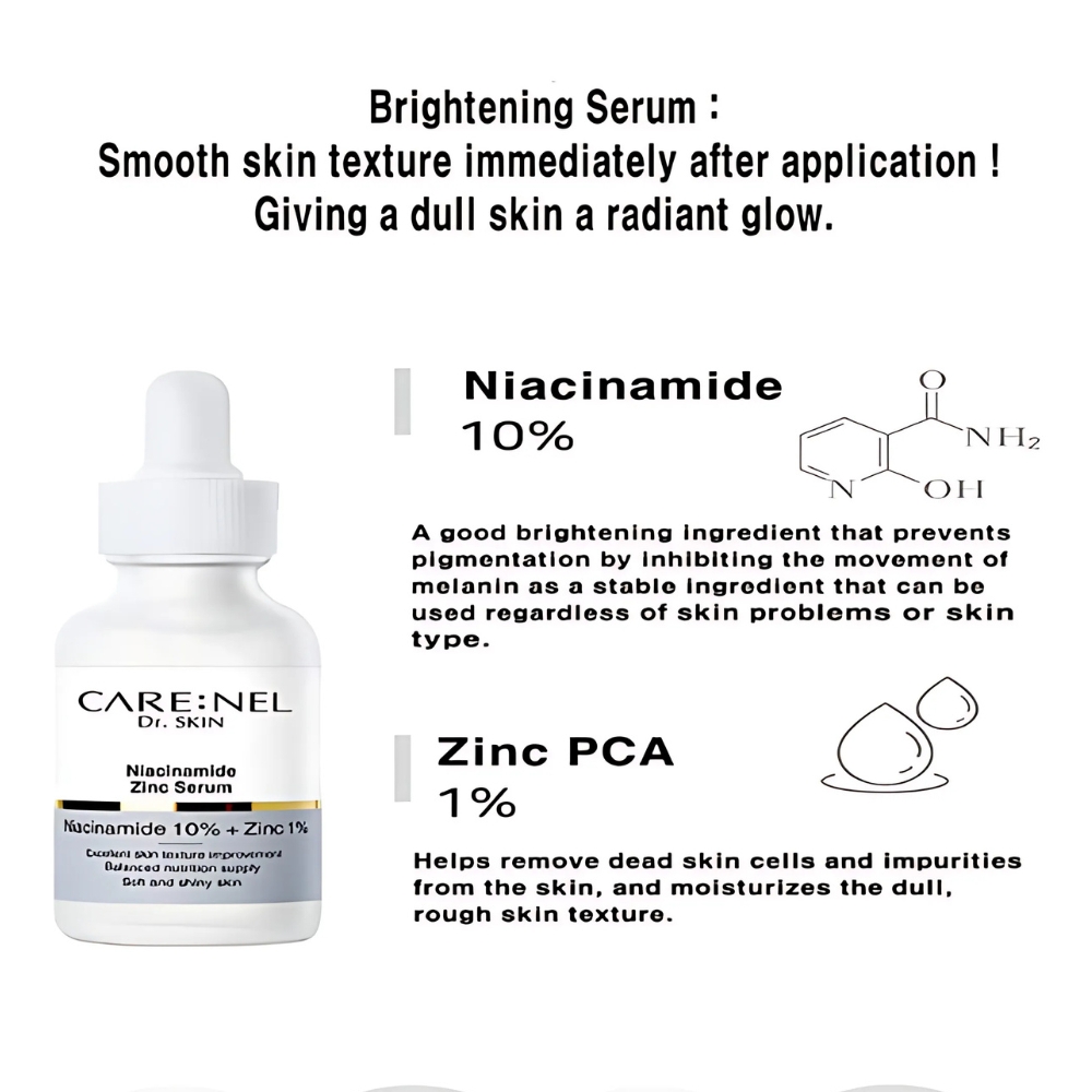 Tinh chất dưỡng trắng da Care:Nel Niacinamide 10%+Zinc 1% ngừa thâm nám 30ml