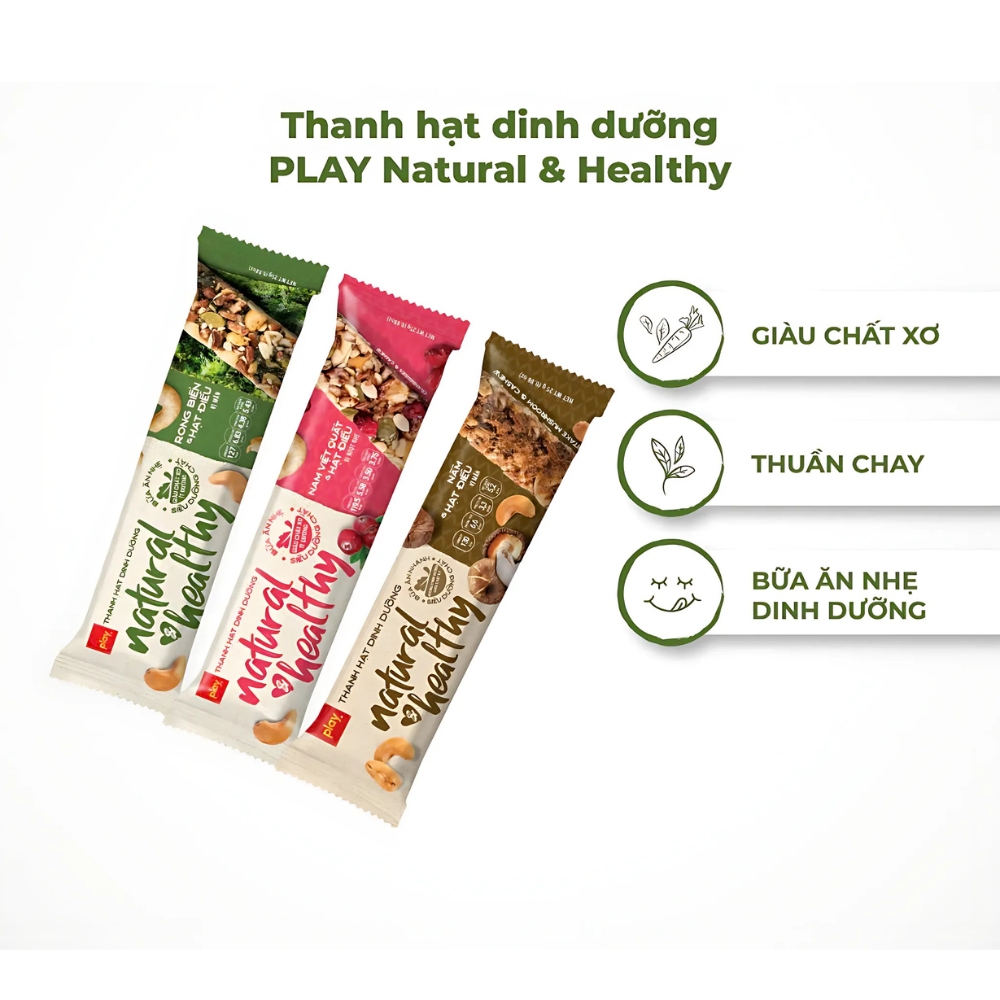 Combo 1/2/3/5/6 hộp thanh hạt PLAY Natural & Healthy vị việt quất/rong biển/nấm hương/ mix vị 25g
