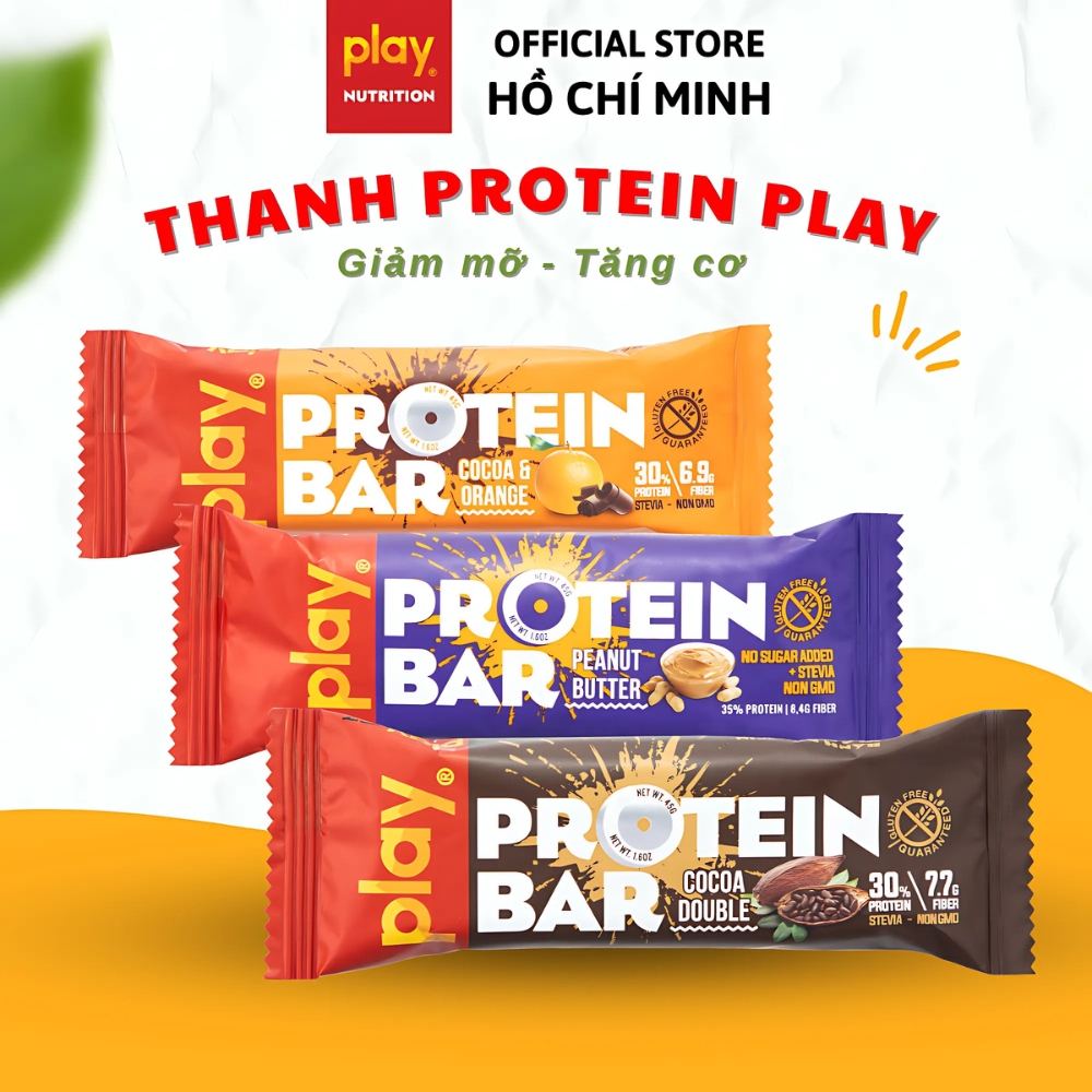 Combo 3/6/12 thanh protein PLAY vị bơ đậu phộng/double cacao/cam và cacao/mix vị 45g