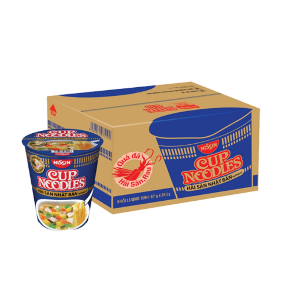 Thùng mì ly Nissin Cup Noodles hương vị Tom Yum/hải sản/cua sốt cay Singapore/sườn chanh67g/71g/74g
