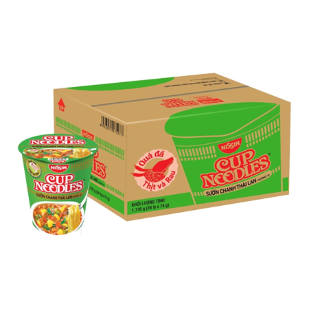 Thùng mì ly Nissin Cup Noodles hương vị Tom Yum/hải sản/cua sốt cay Singapore/sườn chanh67g/71g/74g