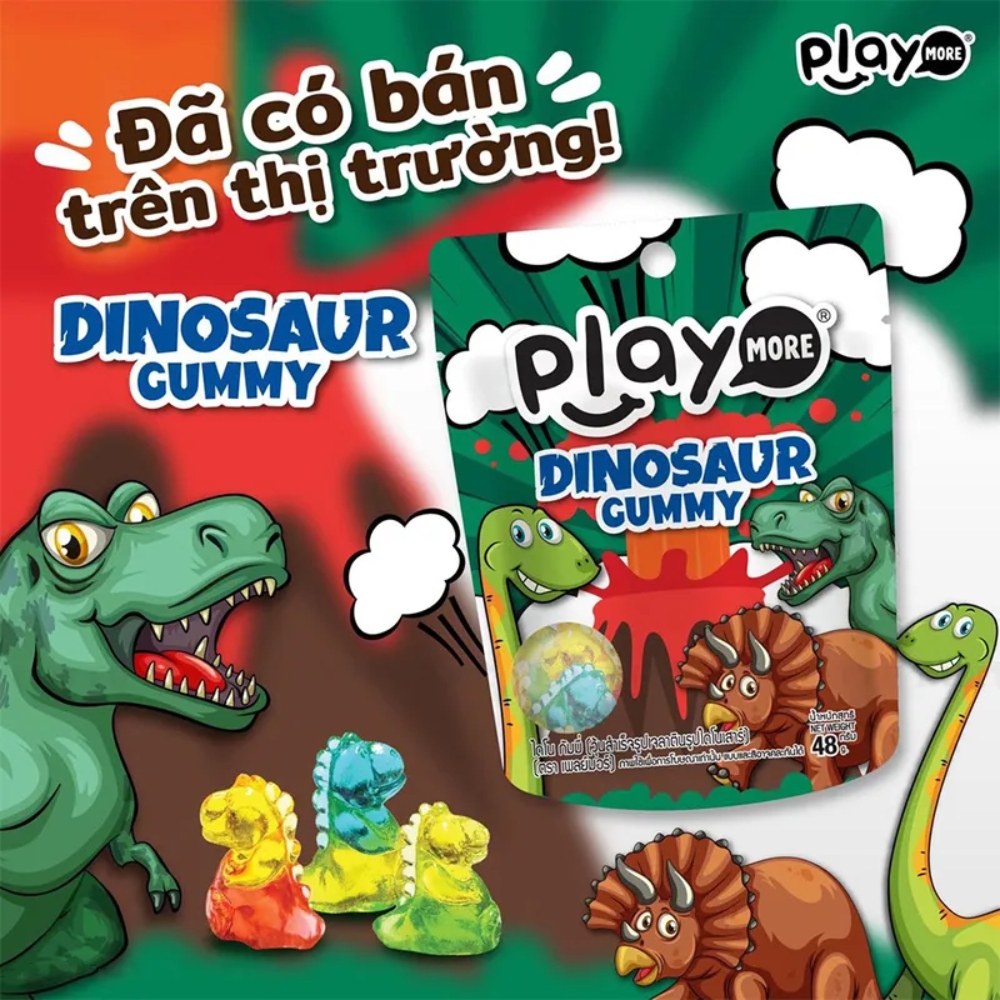 Kẹo dẻo Playmore bánh cupcake/trái cây hỗn hợp/hình khủng long/xôi xoài 48g/64g