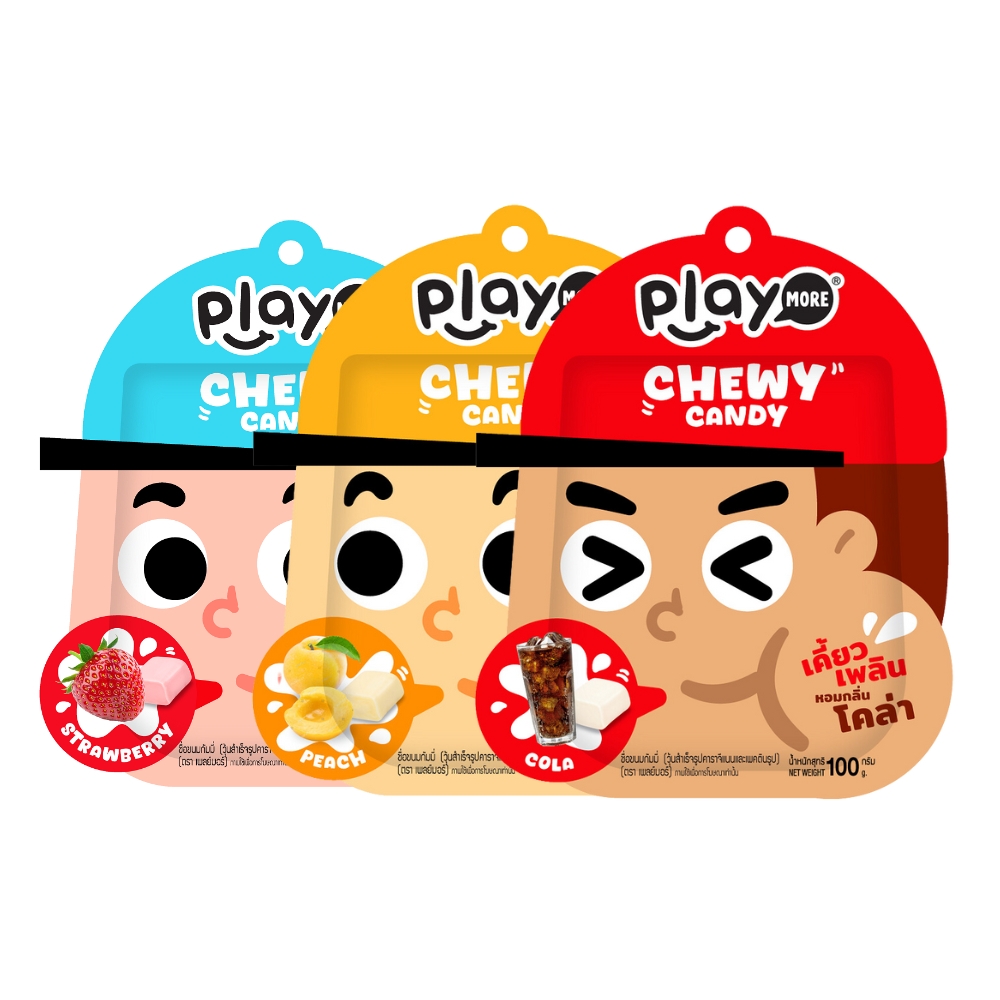Kẹo mềm Playmore hương dâu/đào/cola 100g/gói
