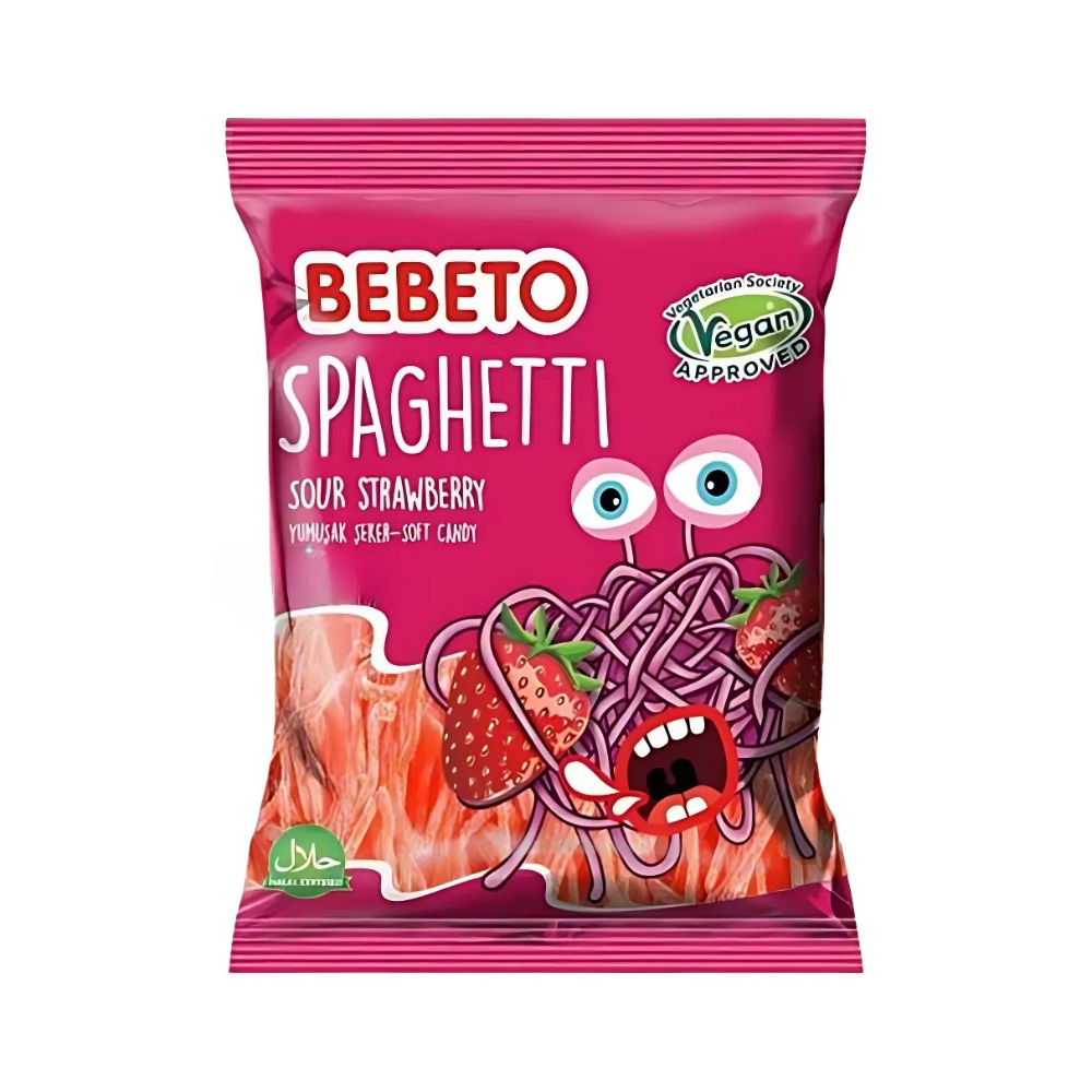 Kẹo dẻo Bebeto hình mì spagetti vị cola/rainbow/dâu gói 80g