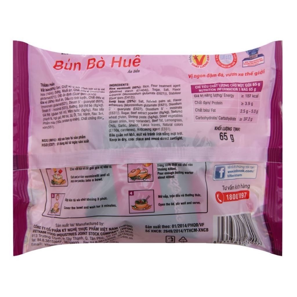 Bún bò Huế/tôm/riêu cua/giò heo Vifon gói 65g