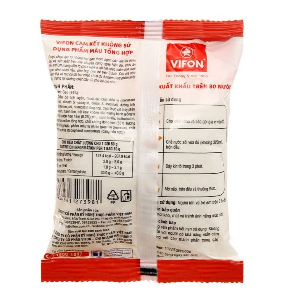 Cháo thịt bằm/gà/cá Vifon gói 50g