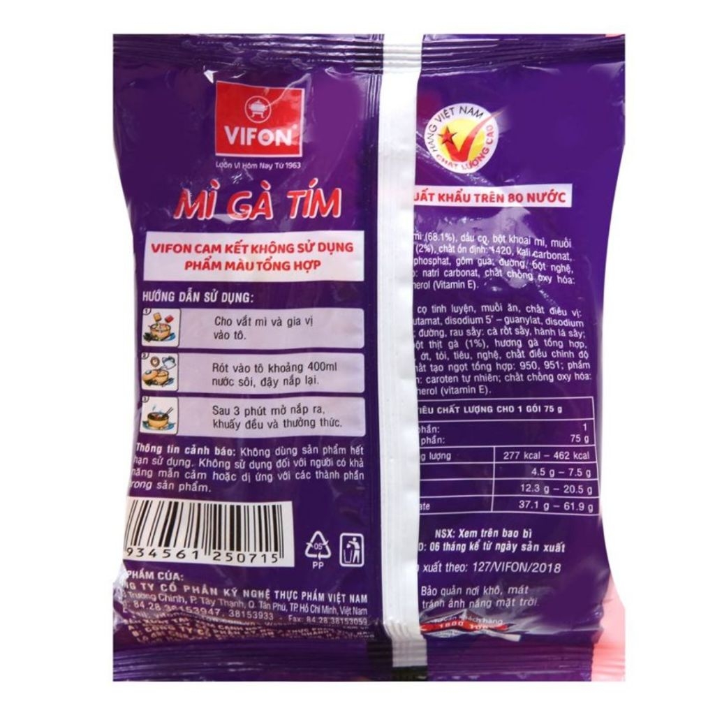 Thùng 30 gói mì gà tím Vifon gói 75g