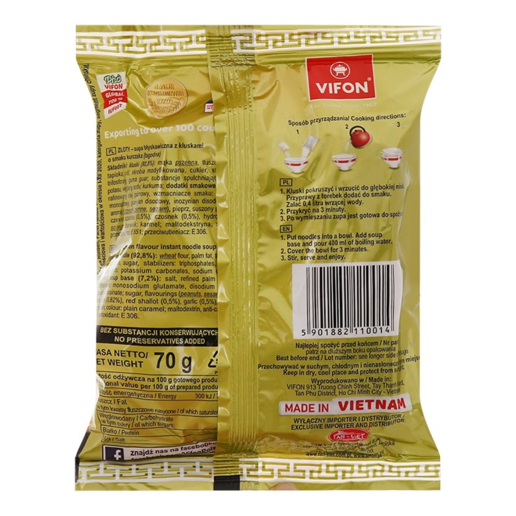 Mì xuất khẩu gà vàng Zlota/cà ri gà Curry Vifon gói 70g