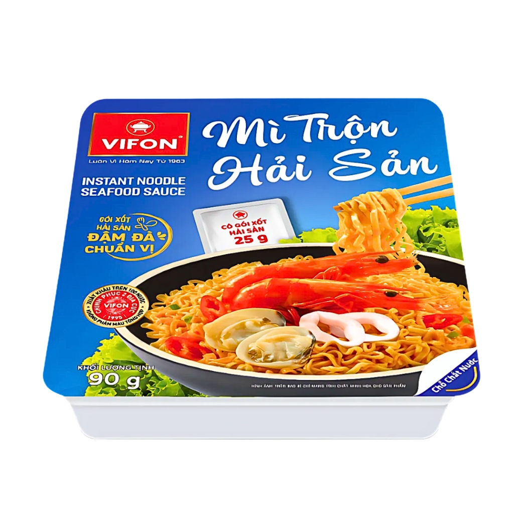 Mì xào hải sản/spaghetty/bò sa tế/tương đen Vifon khay 90g