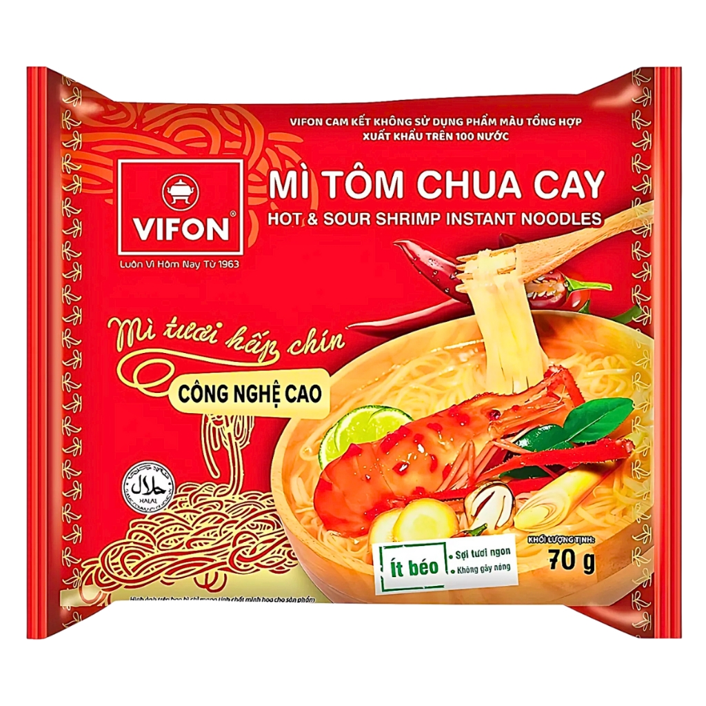 Mì tươi hấp chín Vifon vị thịt bằm/bò sốt vang/tôm chua cay gói 70g