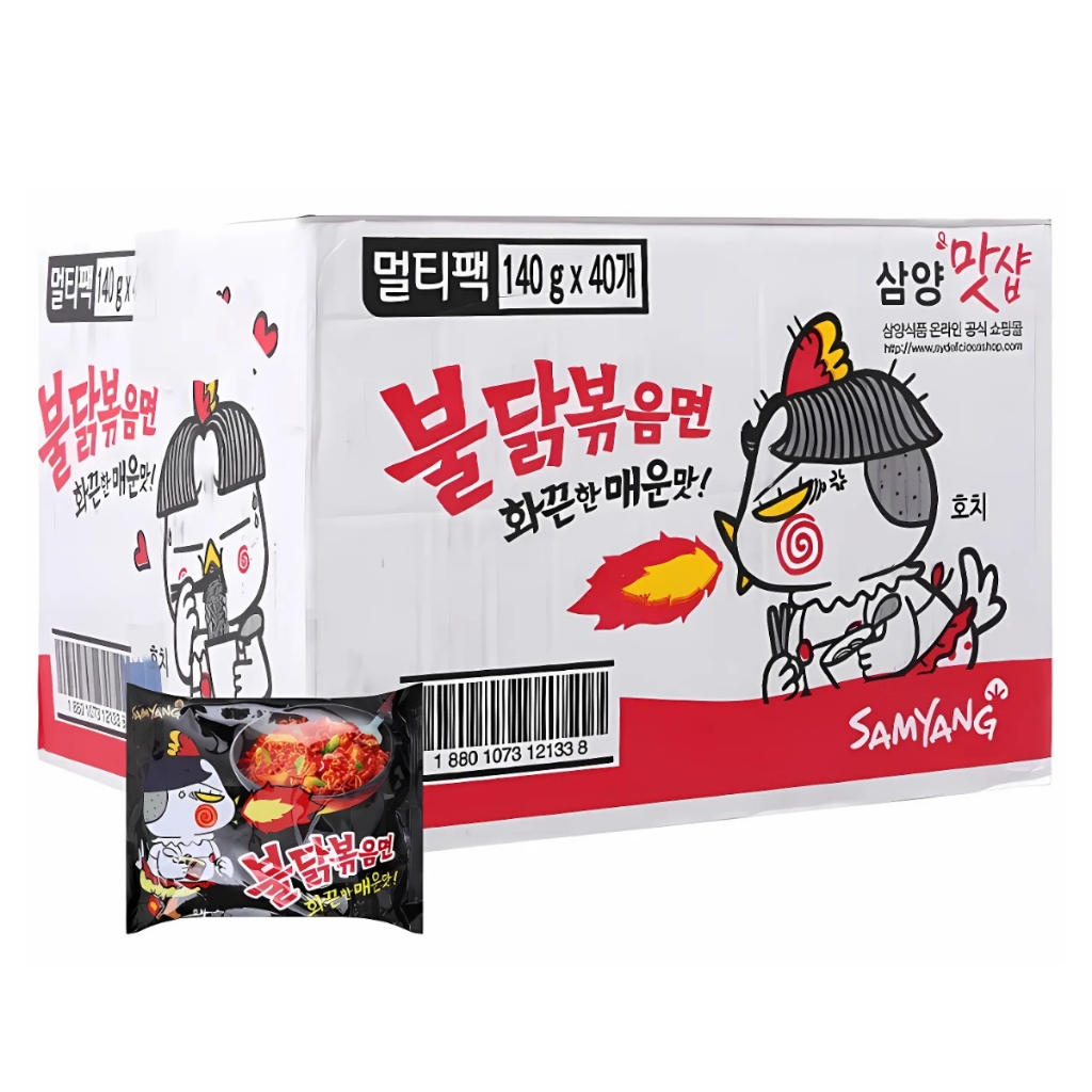 Thùng 40 gói mì khô gà cay Samyang vị truyền thống/kem Ý Carbonara/phô mai/cream Carbo 140g