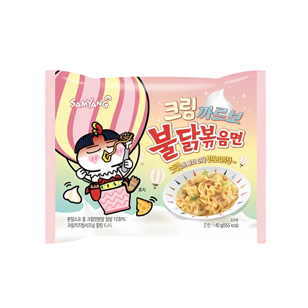Thùng 40 gói mì khô gà cay Samyang vị truyền thống/kem Ý Carbonara/phô mai/cream Carbo 140g