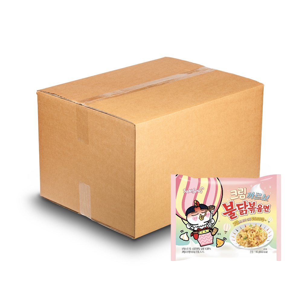 Thùng 40 gói mì khô gà cay Samyang vị truyền thống/kem Ý Carbonara/phô mai/cream Carbo 140g