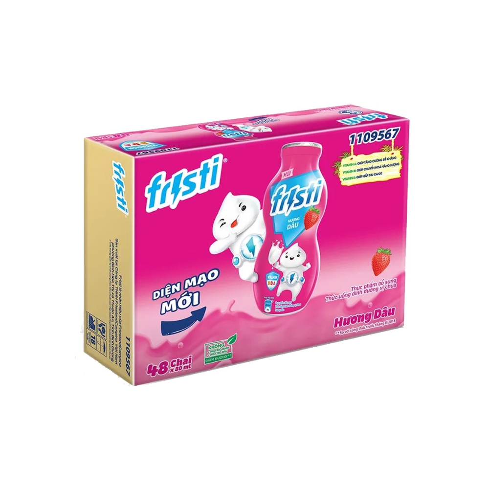 Thùng 48 chai sữa Fristi vị dâu/cam/nho/táo/đào tiên 80ml