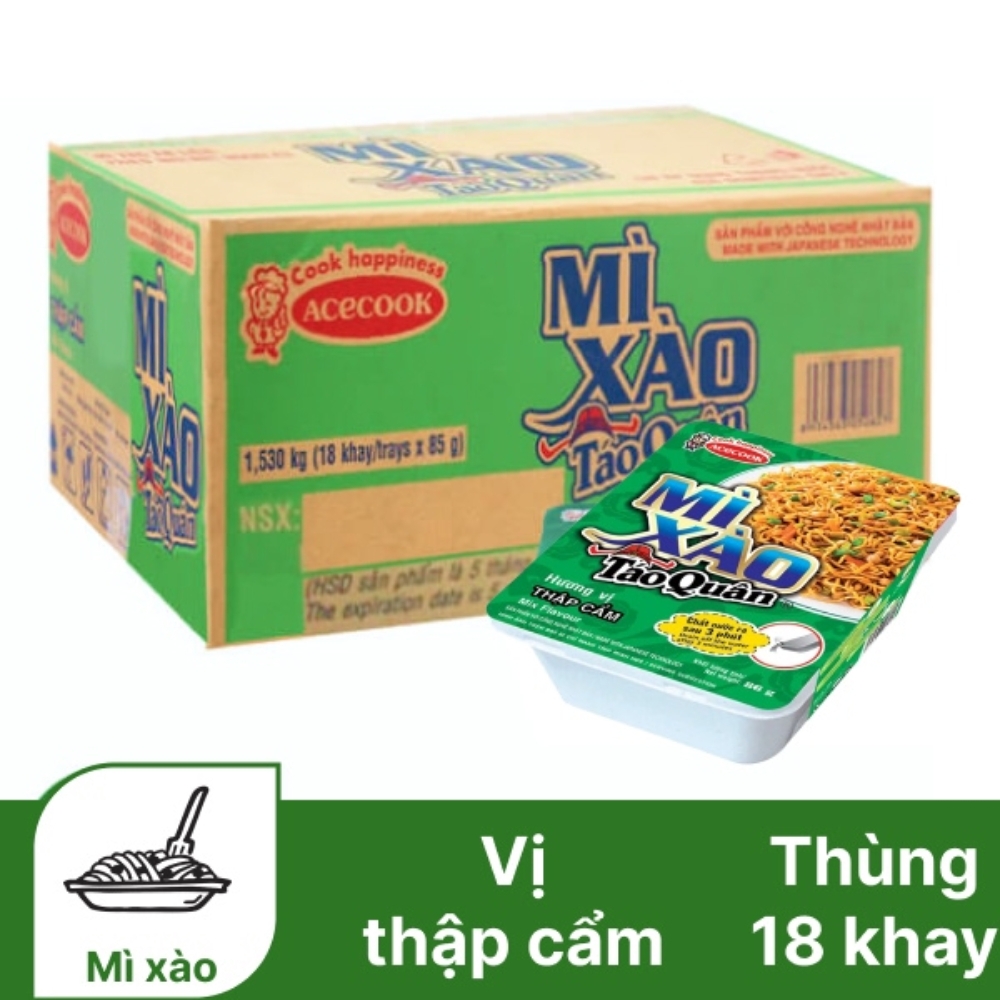 Thùng 18 tô mì xào Táo Quân thịt bằm xốt cà chua/thập cẩm tô 85g