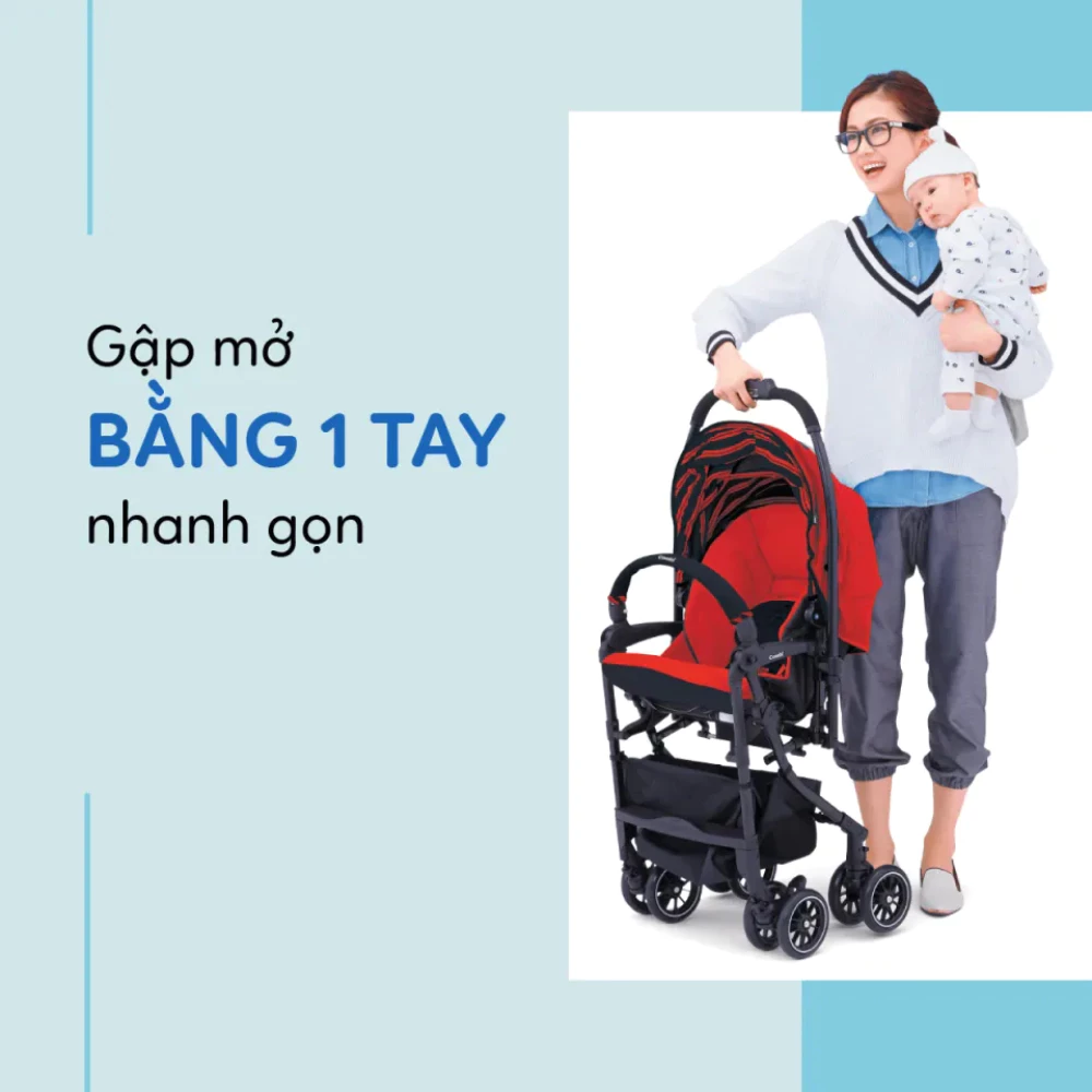 Xe đẩy Combi NEYO màu ghi/đỏ/xanh