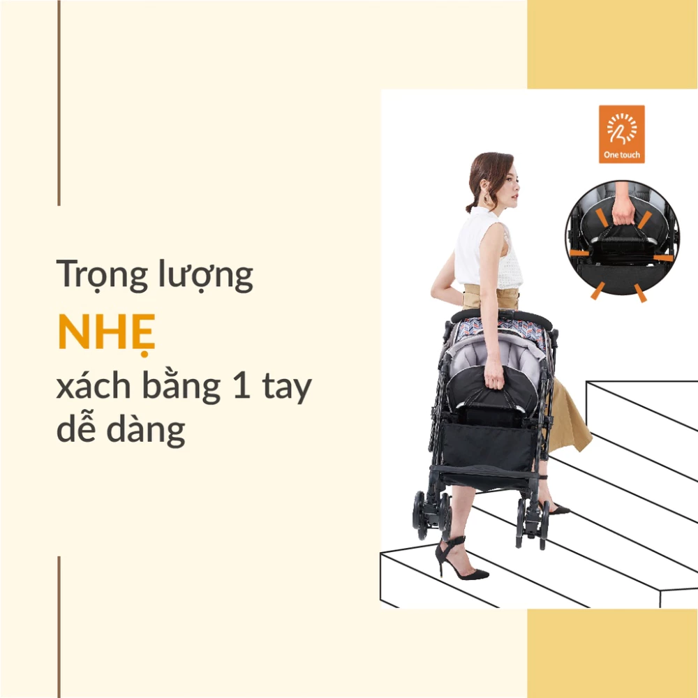 Xe đẩy Combi Sugocal Compact 4 bánh quay tự động màu đỏ/xanh navy