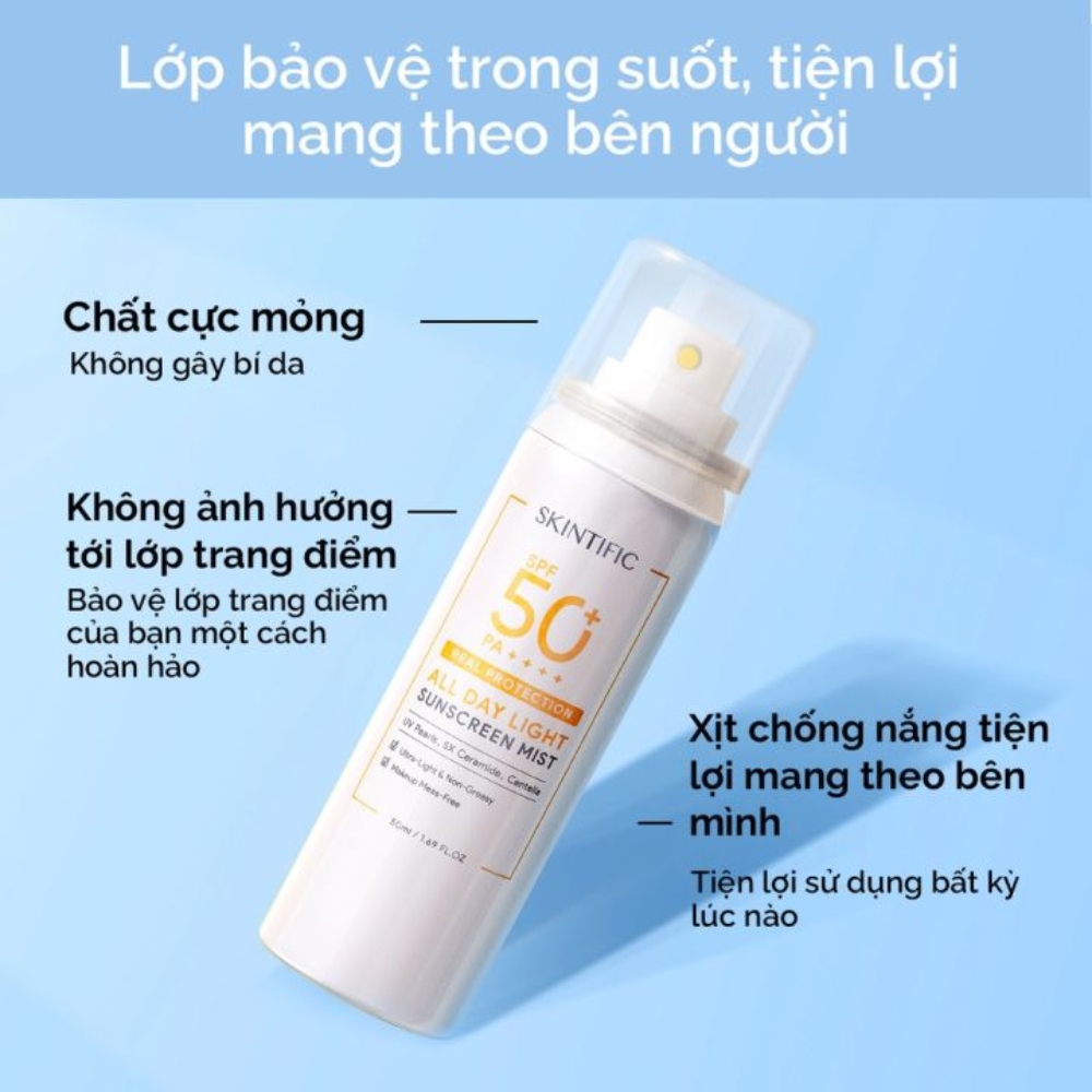 Xịt chống nắng Skintific cho mặt và cơ thể 50ml